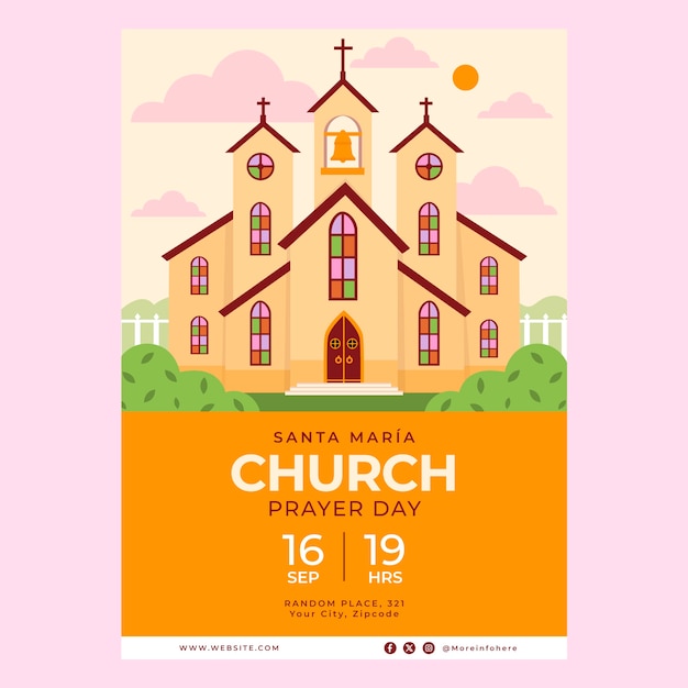 Vector hand drawn church  poster  template