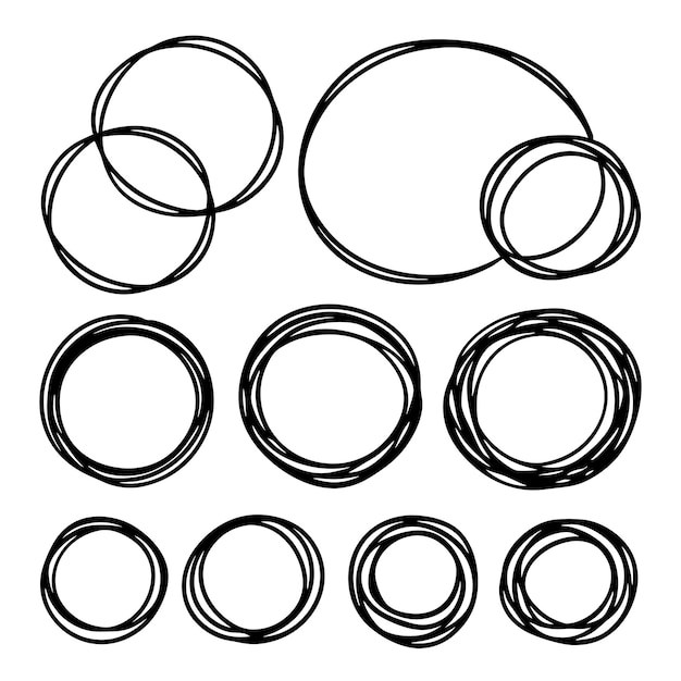 Vector hand drawn circle scribbles set of ten 22