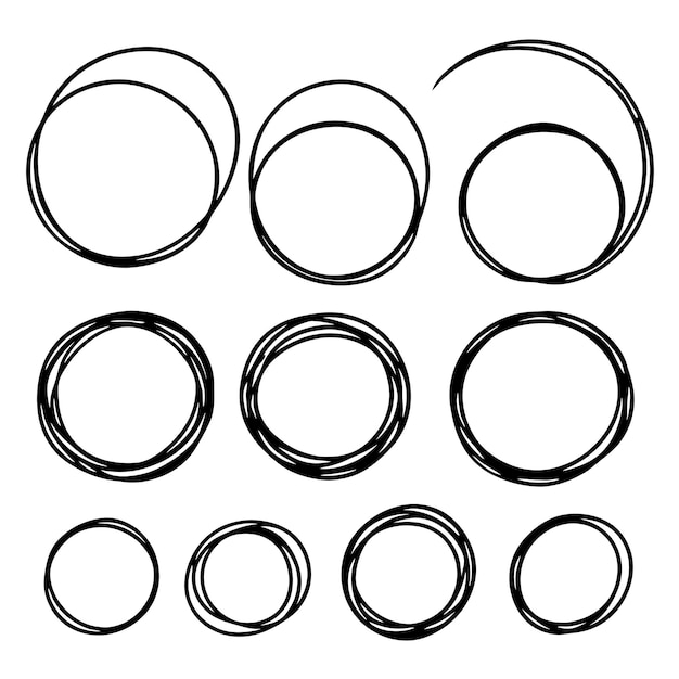 Vector hand drawn circle scribbles set of ten 2