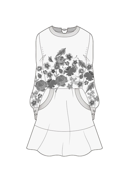 Vector hand drawn cloth dress fashion skirt outline illustration