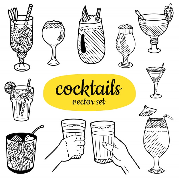 Hand drawn cocktails elements