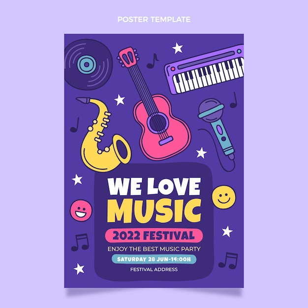 Hand drawn colorful music festival poster