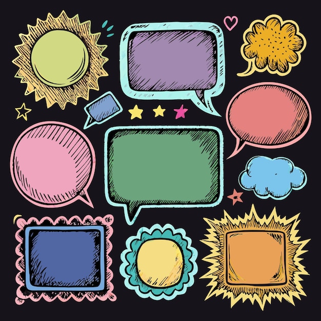 Vector hand drawn colorful speech bubbles set