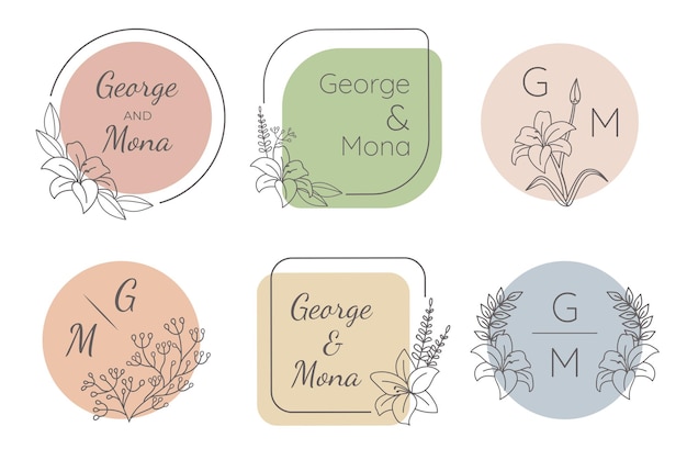 Hand drawn colorful wedding monograms collection set