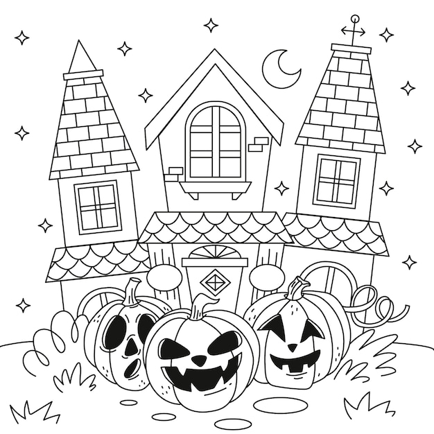 Hand drawn coloring page illustration for halloween celebration