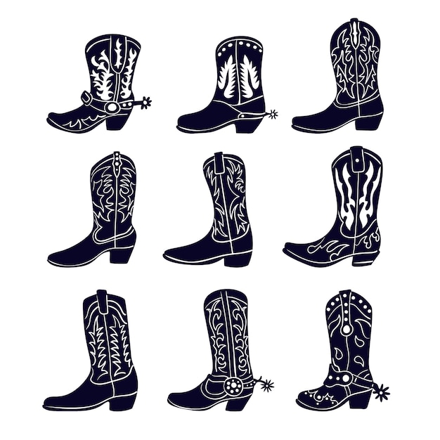 Vector hand drawn cowboy boots silhouette