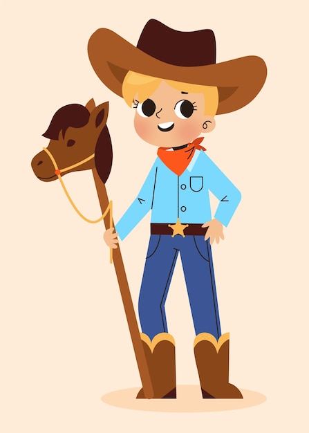 Hand drawn cowboy cartoon illustration