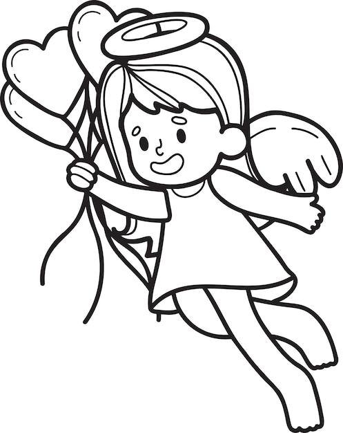 Hand Drawn Cupid with heart balloons illustration