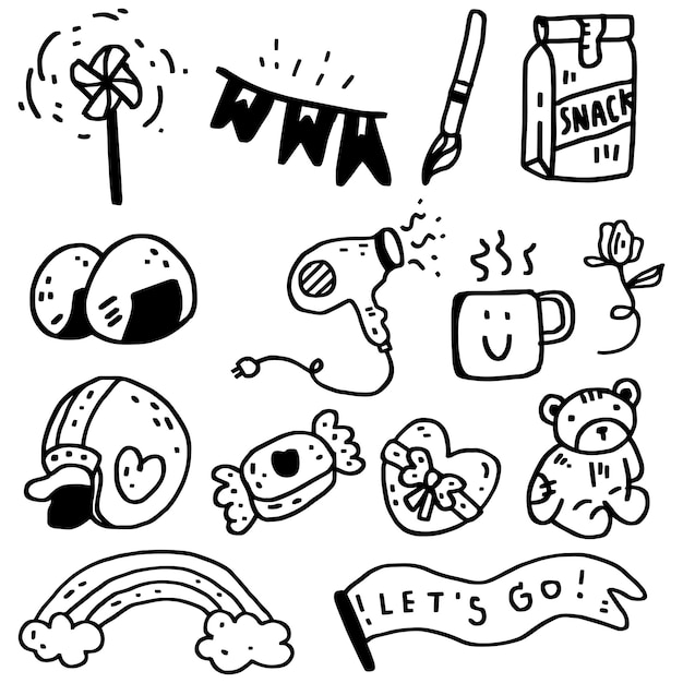 Vector hand drawn cute doodle line