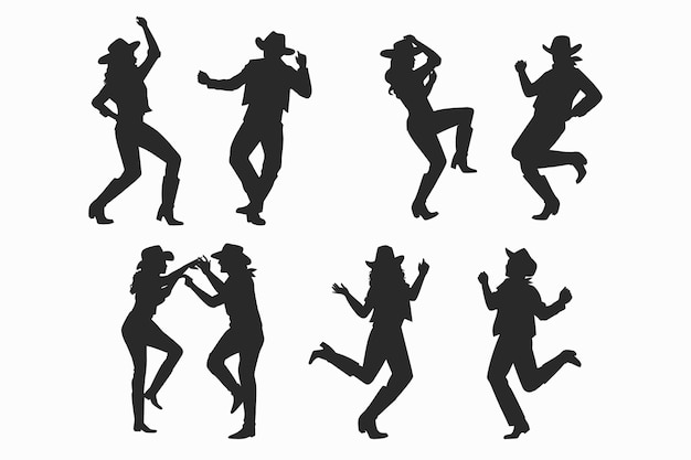 Hand drawn dancing cowboy silhouette