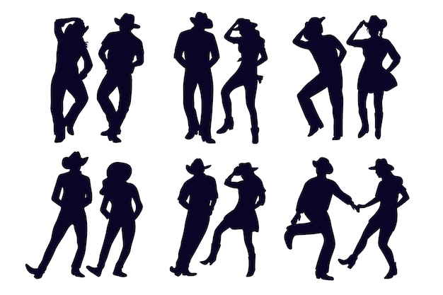 Hand drawn dancing cowboy silhouette