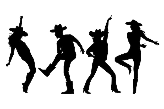 Hand drawn dancing cowboy silhouette