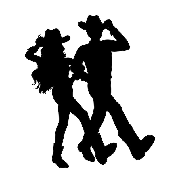 Hand drawn dancing cowboy silhouette