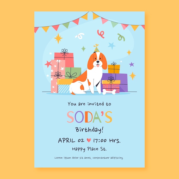 Hand drawn dog birthday invitation