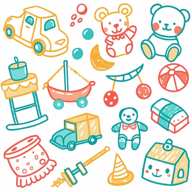 Vector hand drawn doodle illustration of children39s toys