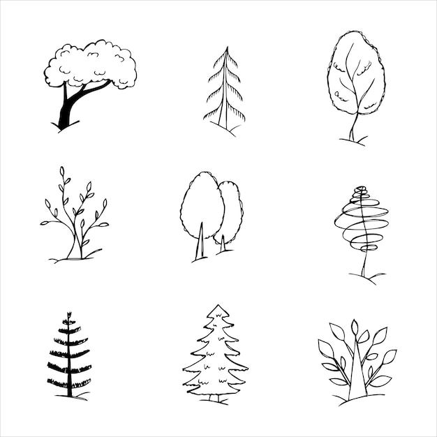 Hand drawn doodle sketch trees