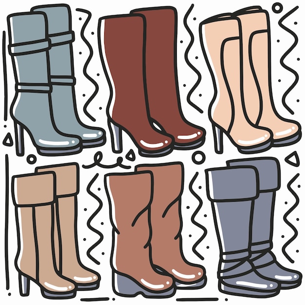 Vector hand-drawn doodle women boot shoe art design element illustration