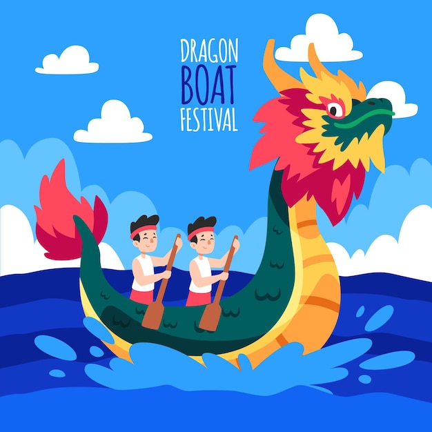 Hand drawn dragon boat illustration