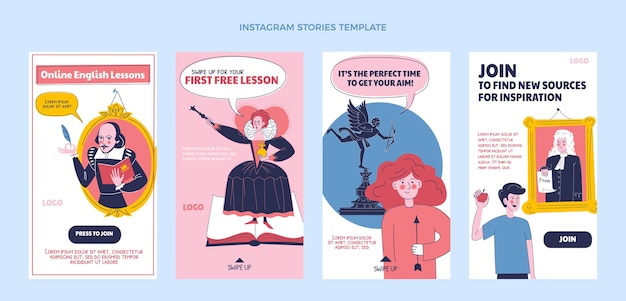 Hand drawn english lessons instagram stories