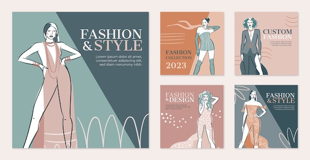 Vector hand drawn fashion collection instagram posts