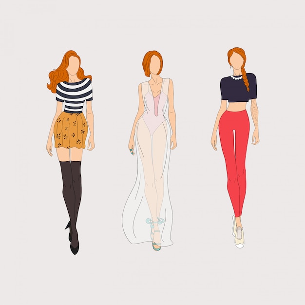 Hand drawn fashion models. illustration.