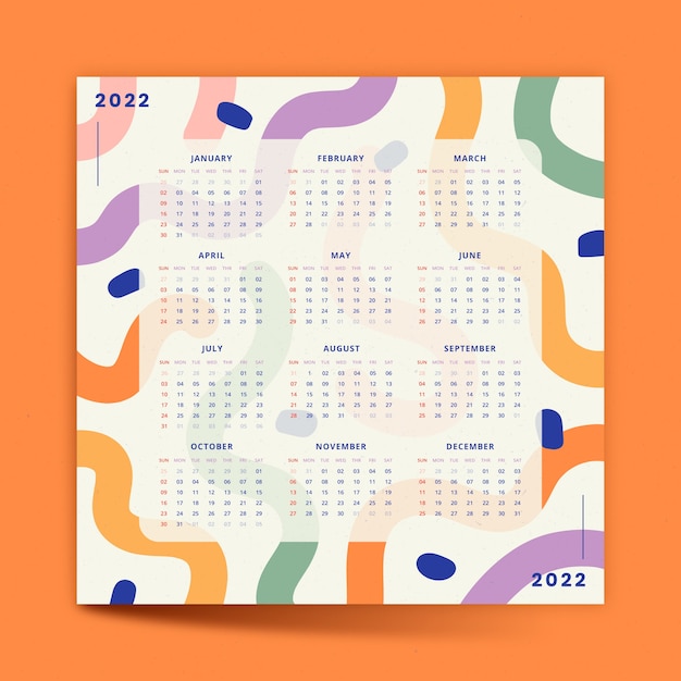 Hand drawn flat 2022 calendar template