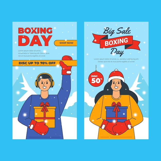 Hand drawn flat boxing day sale vertical banners set