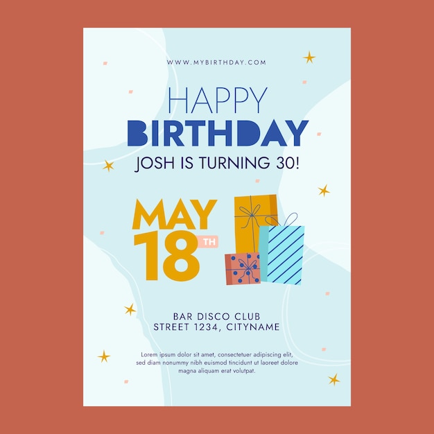 Hand drawn flat design birthday party flyer