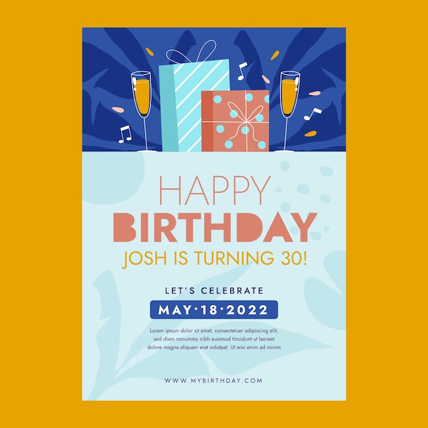 Hand drawn flat design birthday party flyer