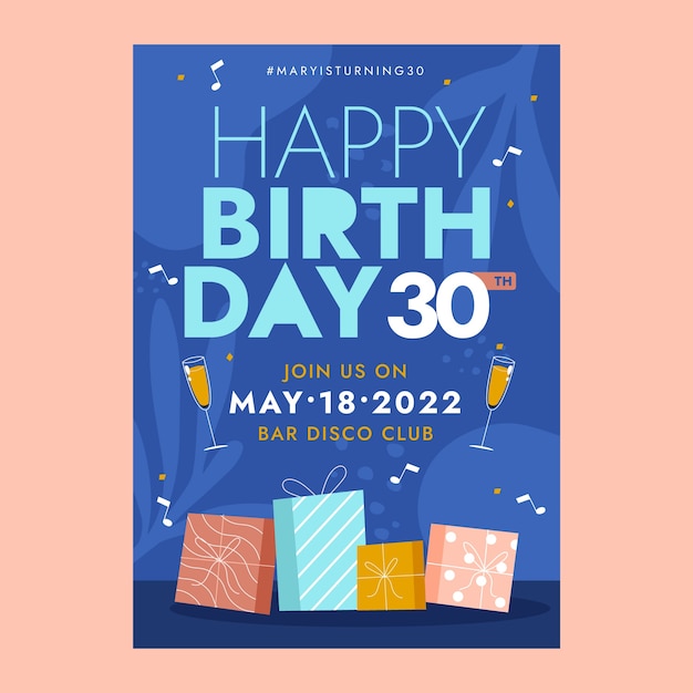 Hand drawn flat design birthday party flyer