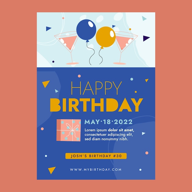 Hand drawn flat design birthday party flyer