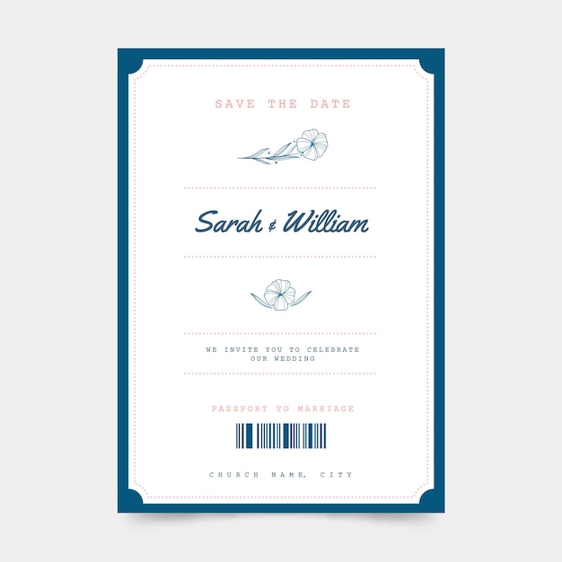 Vector hand drawn flat design destination wedding invitations