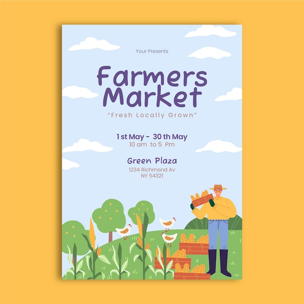 Vector hand drawn flat design farmers market poster