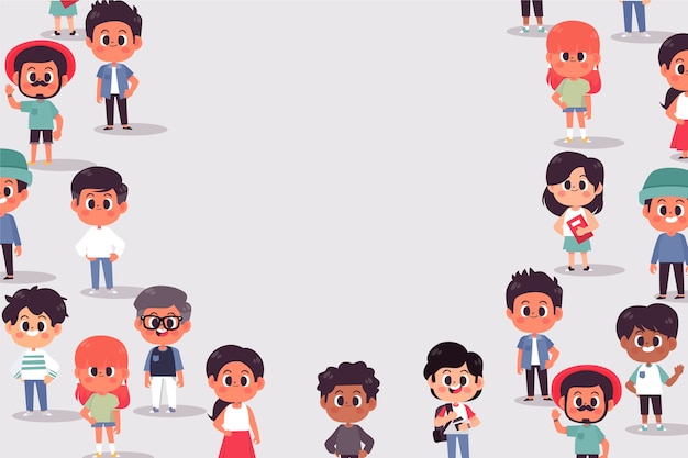 Vector hand drawn flat design group of people background composition