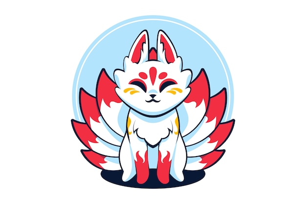 Vector hand drawn flat design kitsune illustration