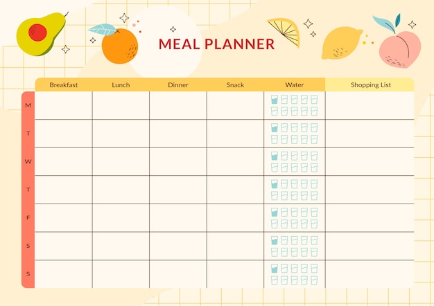 Vector hand drawn flat design meal planner design