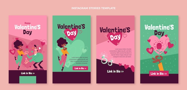 Hand drawn flat design valentines day instagram stories