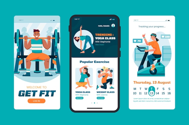 Vector hand drawn flat fitness app design