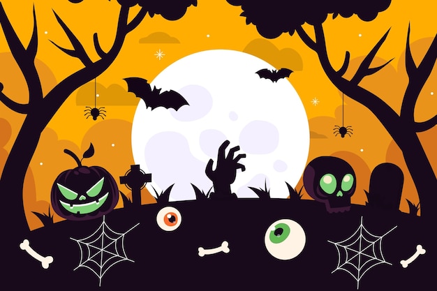 Hand drawn flat halloween background