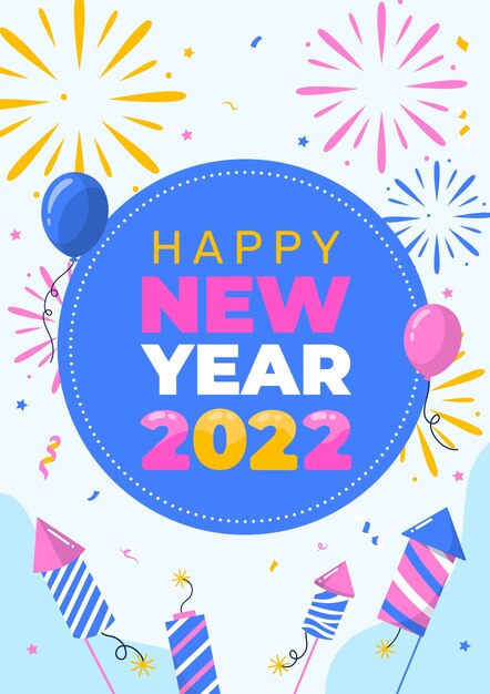 Vector hand drawn flat new year greeting card template