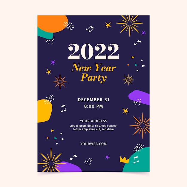 Vector hand drawn flat new year vertical party flyer template