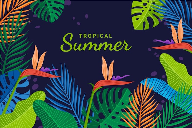 Hand drawn flat summer tropical background