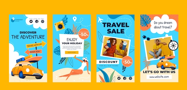 Hand drawn flat travel agency instagram stories