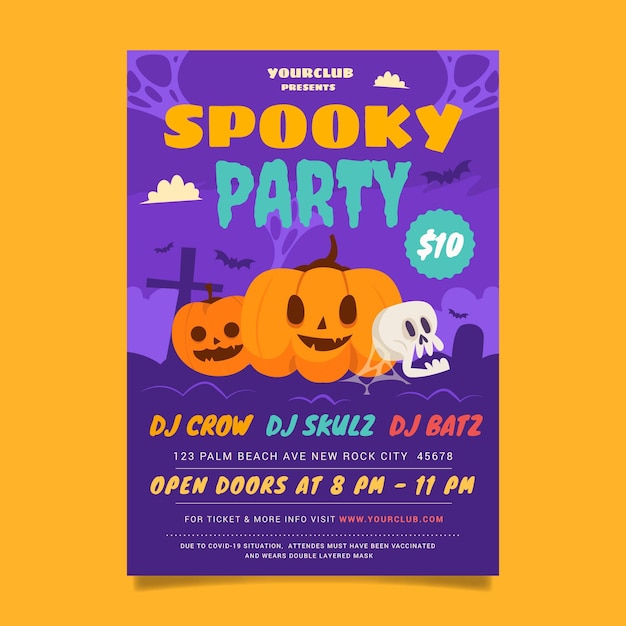 Hand drawn flat vertical halloween party flyer template