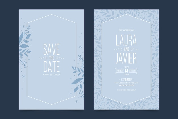 Hand drawn flat winter wedding invitation template