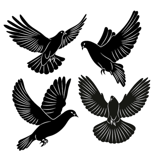 Hand drawn flying dove silhouette