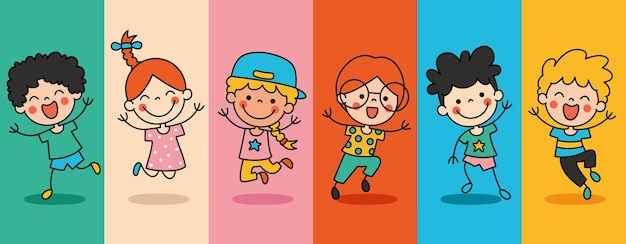 Vector hand drawn funny cartoon children