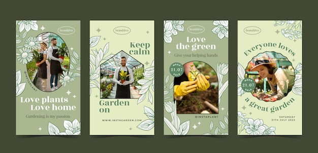 Hand drawn gardening instagram stories collection