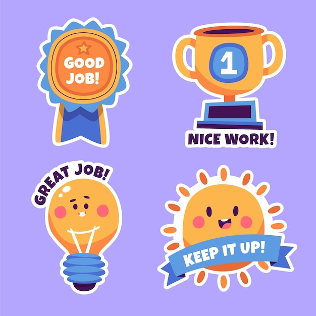 Vector hand drawn good job and great job sticker pack