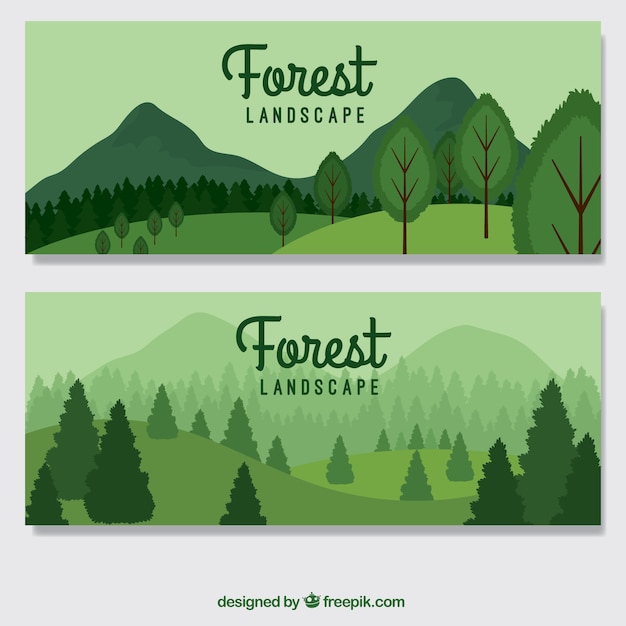 Hand drawn green forest banners